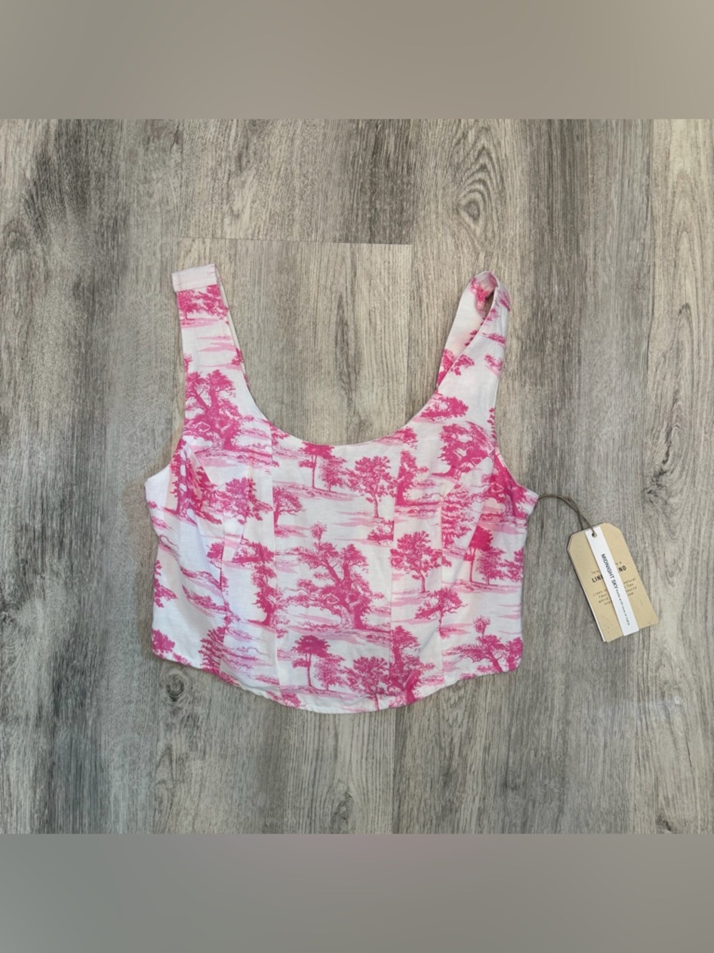 NWT Midnight Sky Pink Toile‎ Crop Top Corset Style Medium